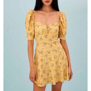 New Reformation Lillet Floral Mini Dress Felicity Yellow 10 $218